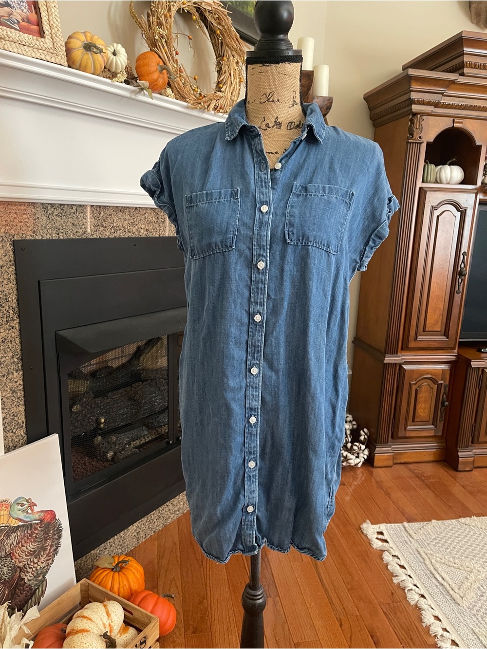 Wonderly Women's Denim Button Down Short Sleeve Shirt Dress Size XS